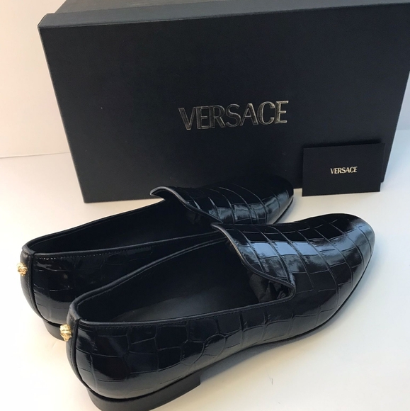 Versace Original Men's Croc-Effect Leather Smoking Slippers - Picture 13 of 15
